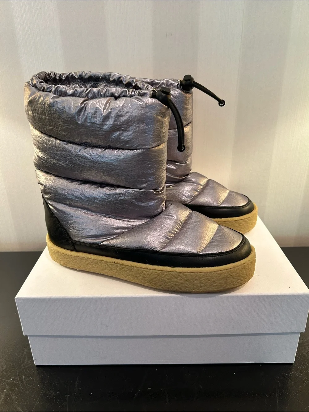 Isabel Marant Metallic Snow B  Quilted Puffer Winter Boots